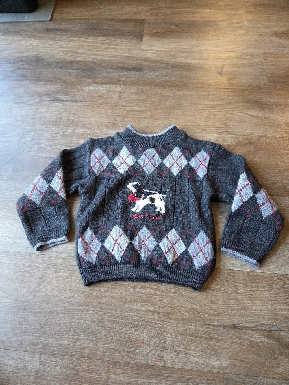 Vintage Y2K B.t. Kids Boys "Best Friend" Dog Puppy Pullover Argyle Sweater Boys
